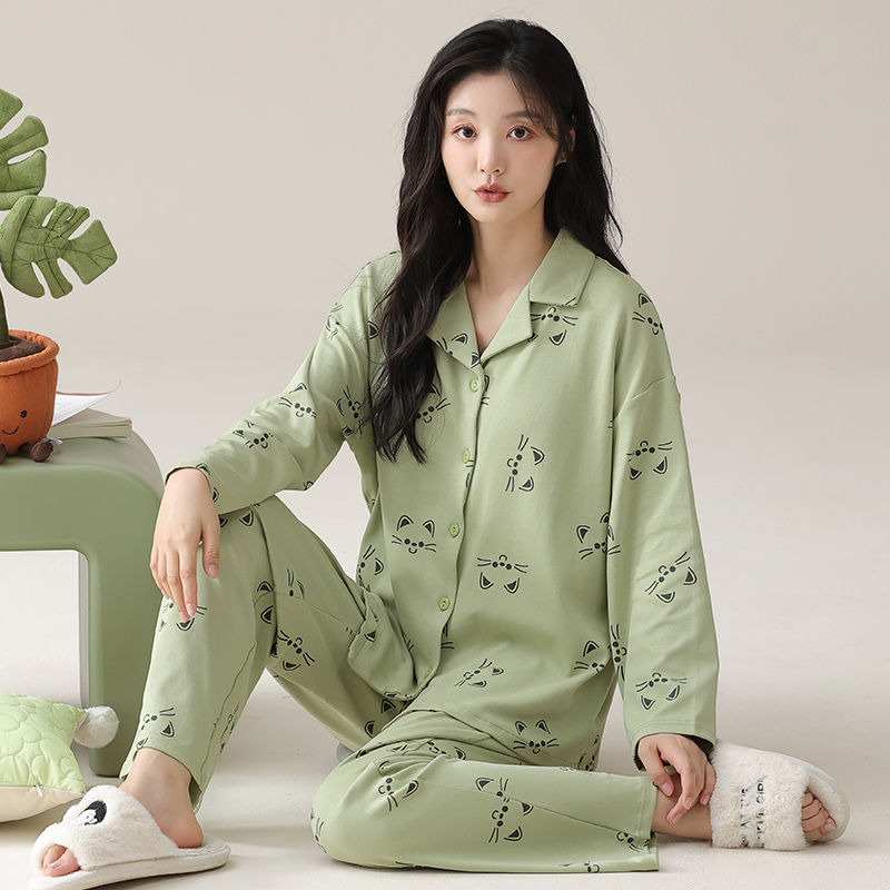 浪莎睡衣女100%纯棉春秋款2024新款全棉家居服套装长袖秋季高级秋高清大图