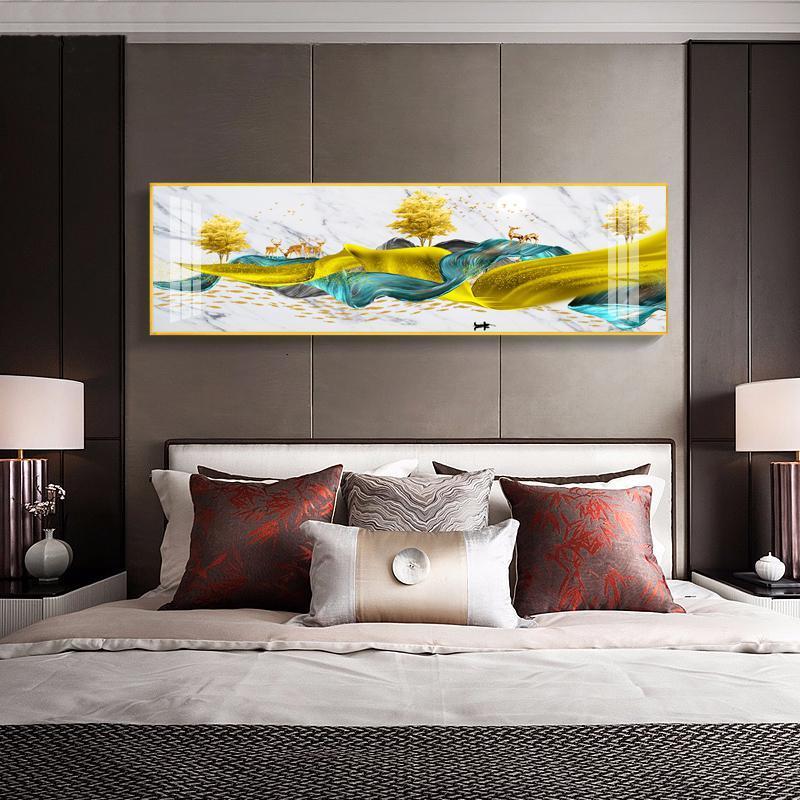 发财鹿客厅叠加装饰画现代简约沙发背景 jc96（金色边框） 90×180cm晶瓷画（晶瓷工艺+金属框）统一发金色边框（需高清大图
