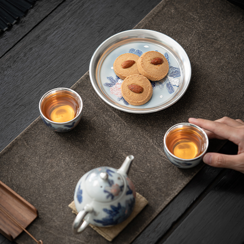 苏氏陶瓷(SUSHI CERAMICS)鎏银国礼牡丹壶茶具套装非遗传承人郑文强作品一壶两杯带壶承礼盒