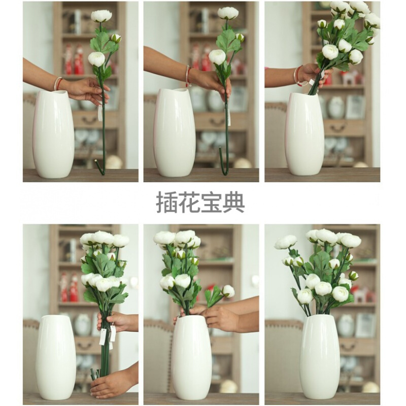 欧式白色陶瓷小花瓶文艺现代简约客厅家居供佛装饰品插花干花摆件大号单花瓶不含花