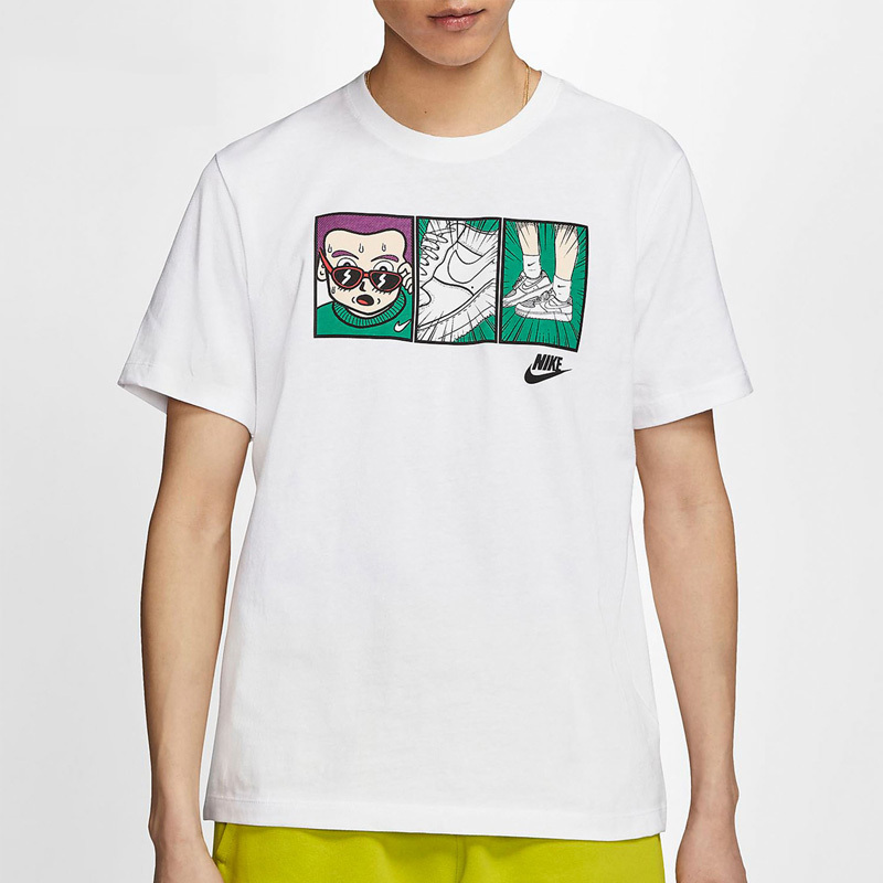 Nike耐克体恤衫男短袖新款漫画圆领运动白T恤CT6528-100