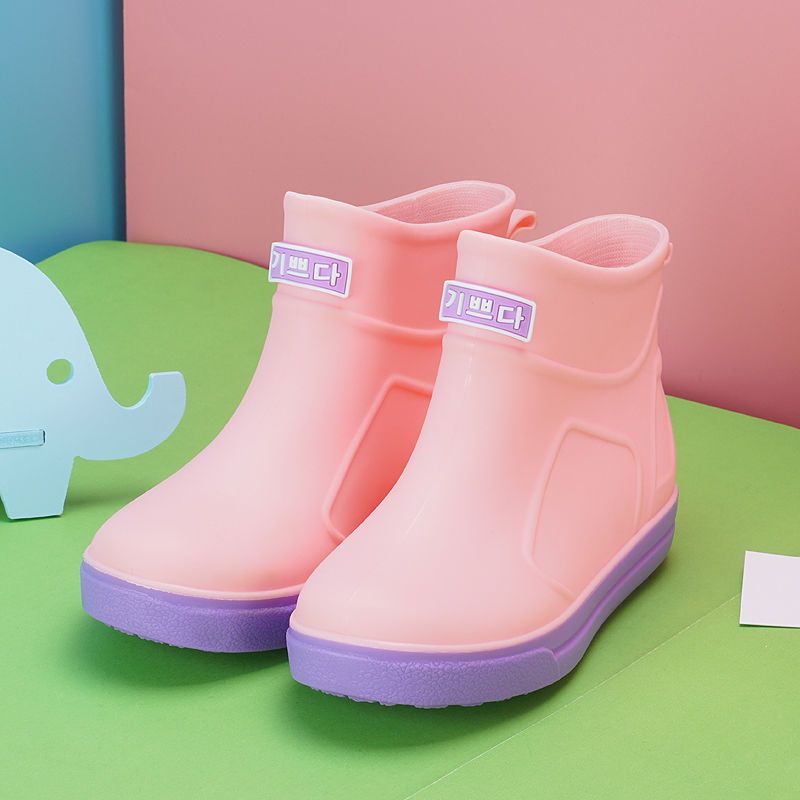 韩版时尚拼色儿童雨鞋学生雨靴防滑防寒加棉绒靴子男童女童防水鞋