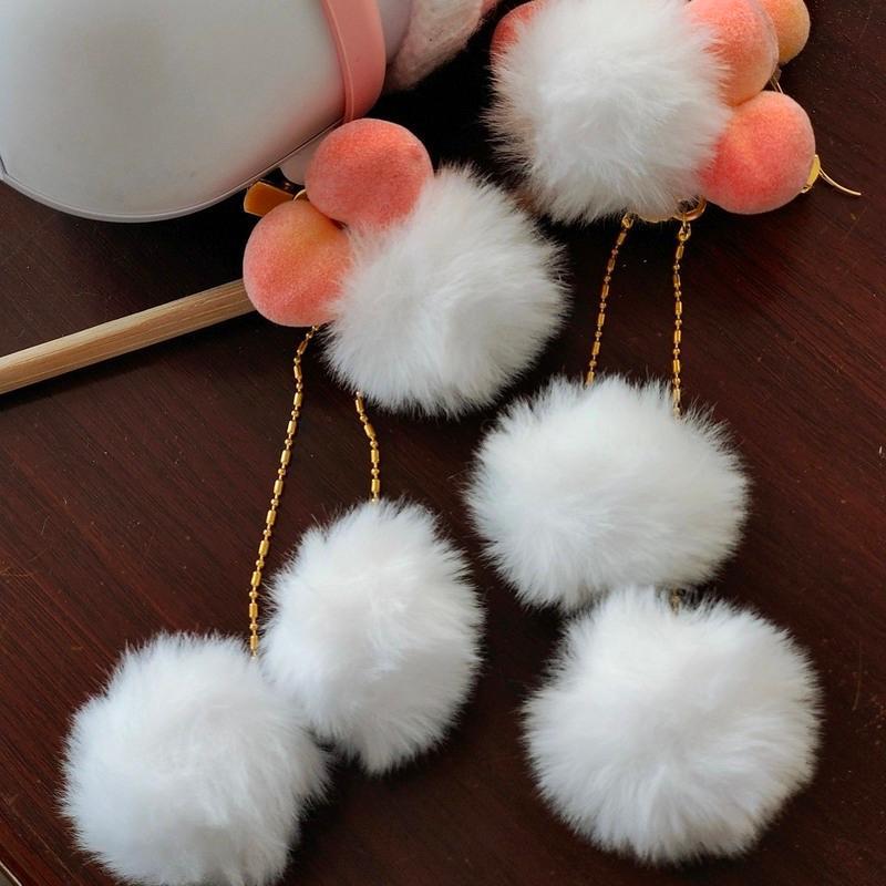 镜水簪阁发饰流苏毛绒桃子对夹头饰汉服发饰配饰日常百搭发夹款短流苏