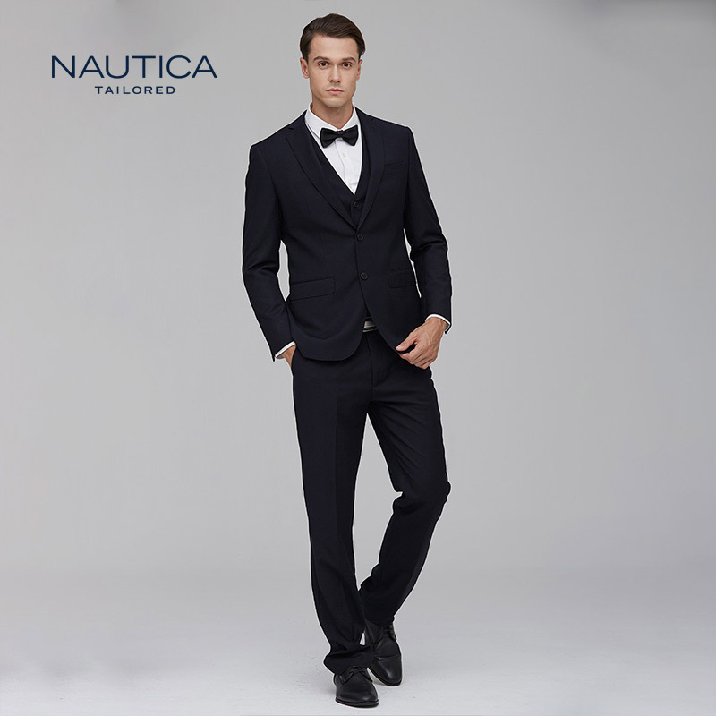 诺帝卡/NAUTICA TAILORED套装西服男士后中开衩两粒单排扣三件套结婚礼服