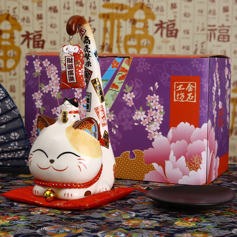 猫摆件财源广进 长尾猫店铺开业送礼创意陶瓷猫 三维工匠猫高清大图