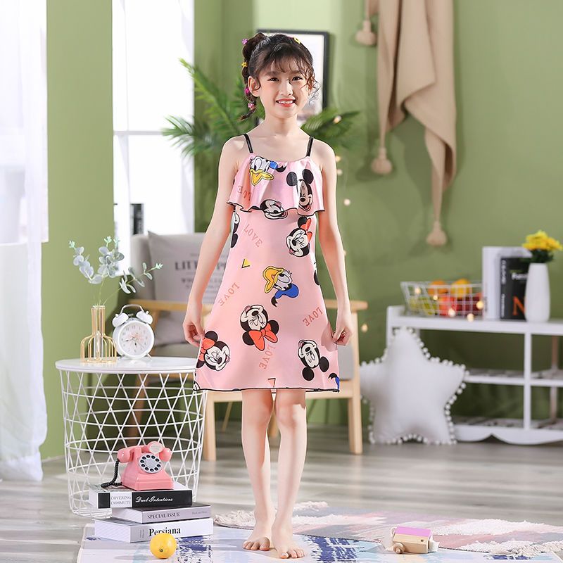 儿童睡衣女童睡裙夏季仿真丝小女孩可爱公主吊带裙小中大童家居服