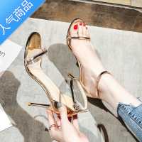 SUNTEK一字带凉鞋女ins潮银色2022新款夏季百搭9cm高跟鞋细跟6cm小码2 金色9厘米 38