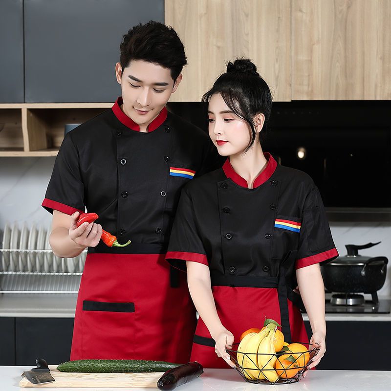 白色上衣m厨师服短袖套装男饭店餐厅食堂厨房衣服大码夏季薄款厨师