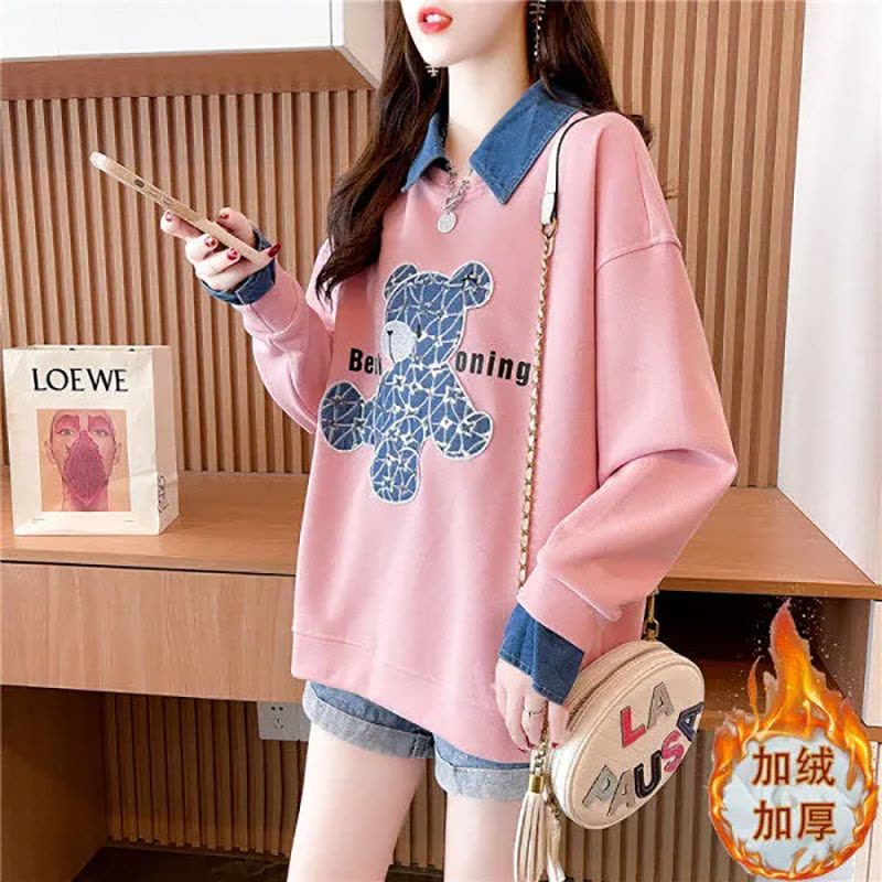 网红洋气减龄Polo领加绒卫衣女秋冬2022新款设计感小众假两件上衣莎丞图片