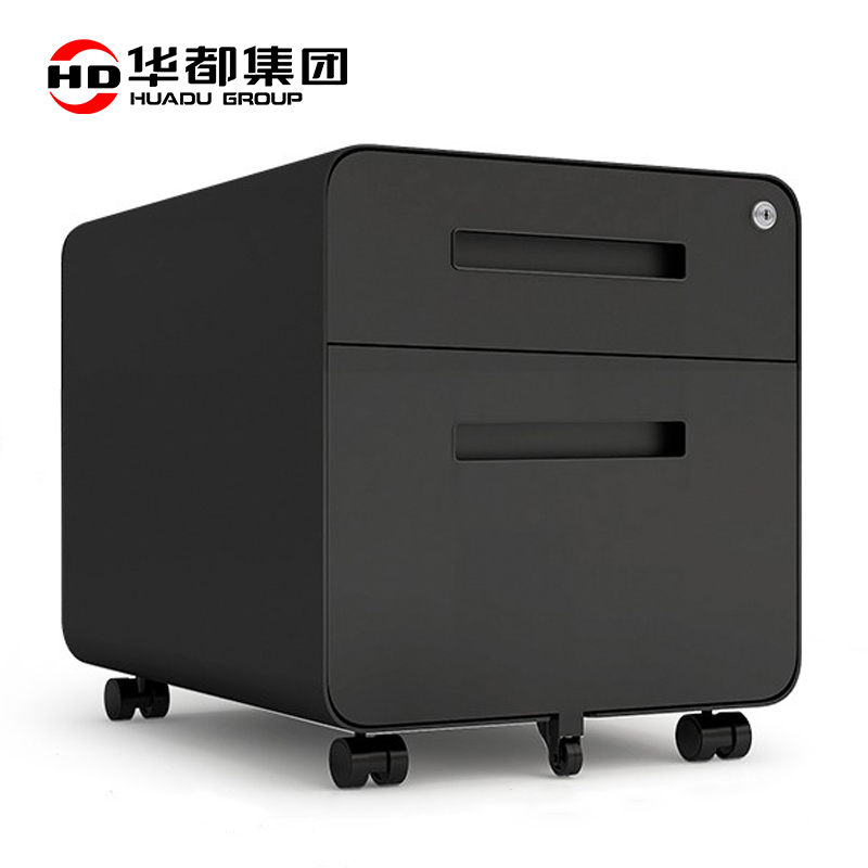 华都HDT-48 圆弧内扣二抽曜黑活动柜华都活动柜办公推柜三抽屉柜床头柜储物收纳柜桌下移动文件柜屏风矮柜高清大图