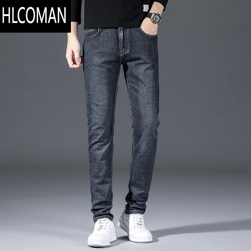 hlcoman厚款弹力牛仔裤男直筒宽松休闲中高腰男裤子黑色潮流百搭长裤