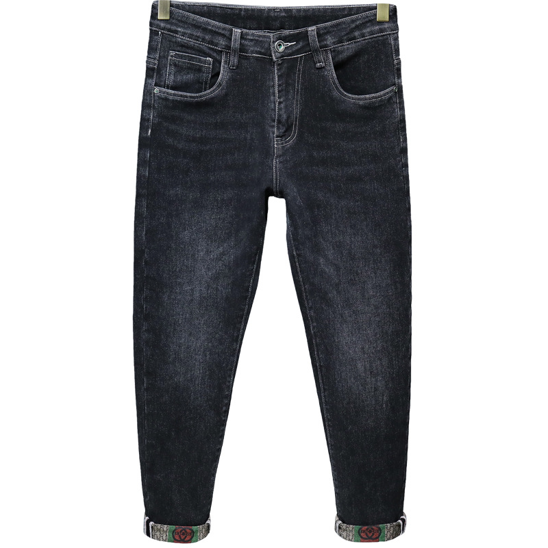 男式牛仔裤冬舒适高弹力修身牛仔裤靓仔装韩国潮牌高清大图