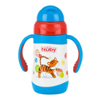 努比(Nuby) 儿童宝宝不锈钢真空易握手柄保温吸管杯280ml便携 小老虎