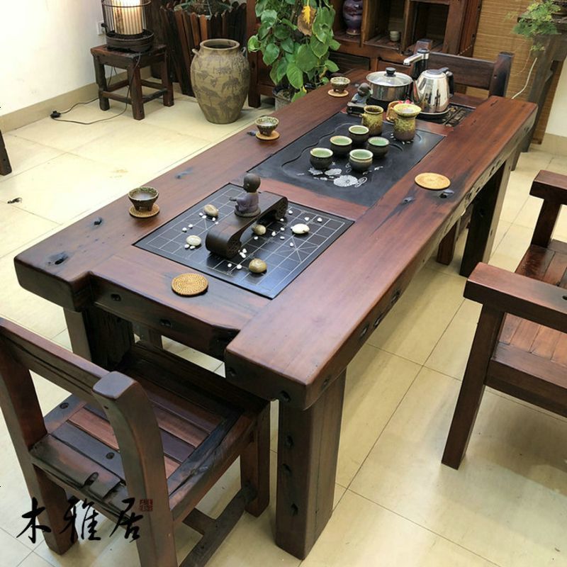 老船木茶桌椅组合实木家具功夫泡茶桌家用小茶台办公中式简约茶几