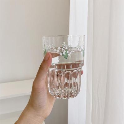 韩风ins同款铃兰花朵水杯咖啡杯玻璃杯 小清新少女心可乐奶茶杯子 铃兰花朵高杯