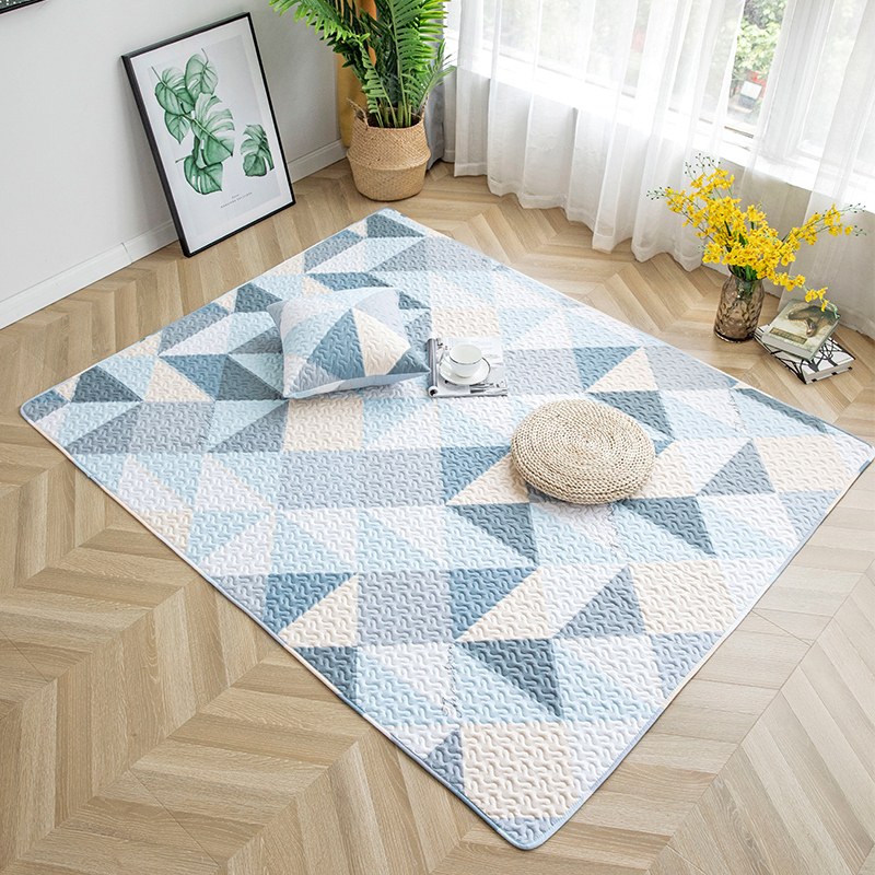 美帮汇北欧全棉布艺地垫卧室床边垫客厅地毯宝宝爬爬垫榻榻米垫子可机洗 几何空间蓝 110x180厘米