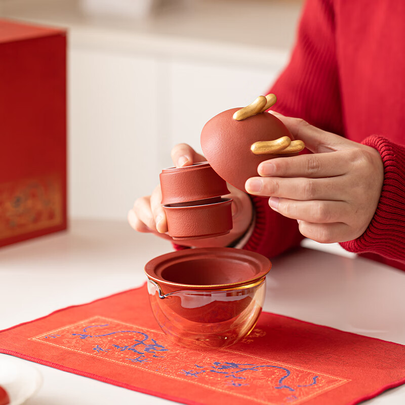 苏氏陶瓷/SUSHI CERAMICS J1017 双龙戏珠旅行茶具 (单位:套)高清大图