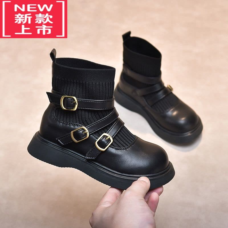 可莉允女童靴子2022新款秋冬加绒袜子靴女孩童靴秋季马丁靴儿童春秋短靴图片