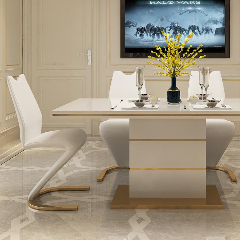 后现代餐桌椅组合家用现代简约长方形餐桌轻奢小户型饭桌时尚餐台 1.4M餐桌+4张鱼美人椅子