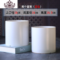 封后圆柱陶瓷花盆大号简约直筒北欧室内吊兰绿萝多肉透气花盆 两个直筒(亚白) 大花盆容器