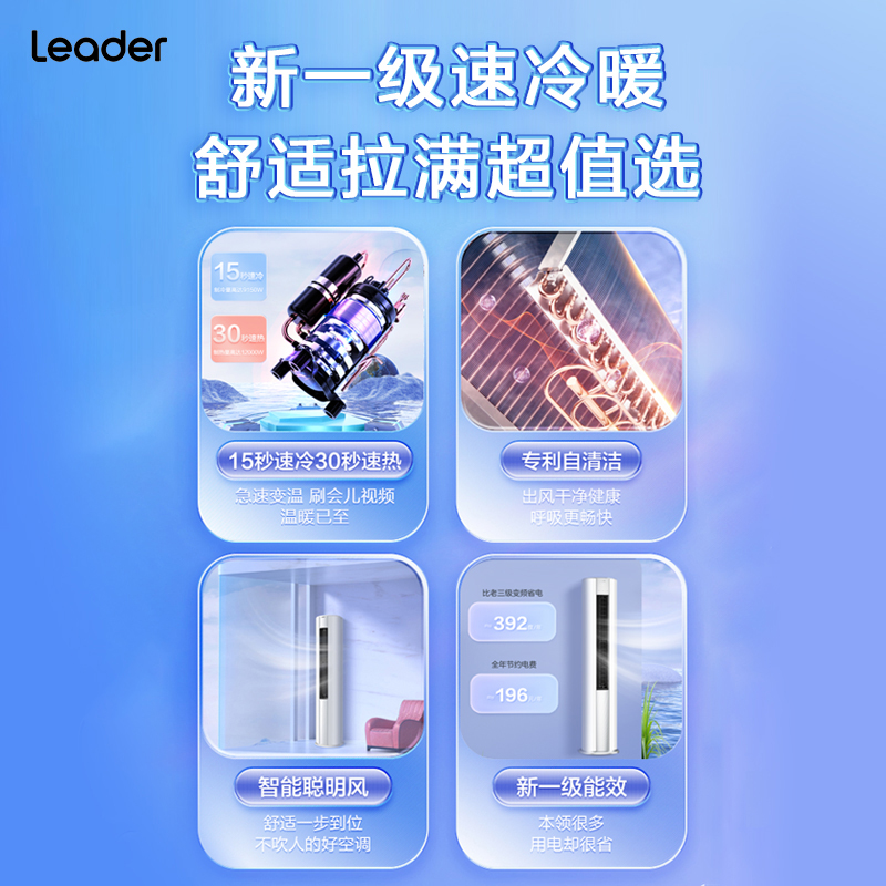 海尔智家出品空调(Leader)柜机 新一级能效急速制热直流变频冷暖家用客厅空调立式省电3匹72WDB81高清大图