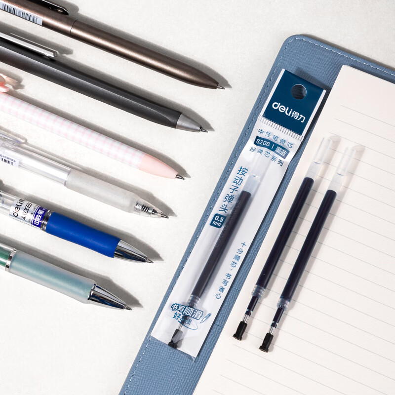 得力(deli)S206 墨蓝色 中性笔替芯按动子弹头 时尚签字笔芯 速干学生办公笔芯 0.5mm高清大图