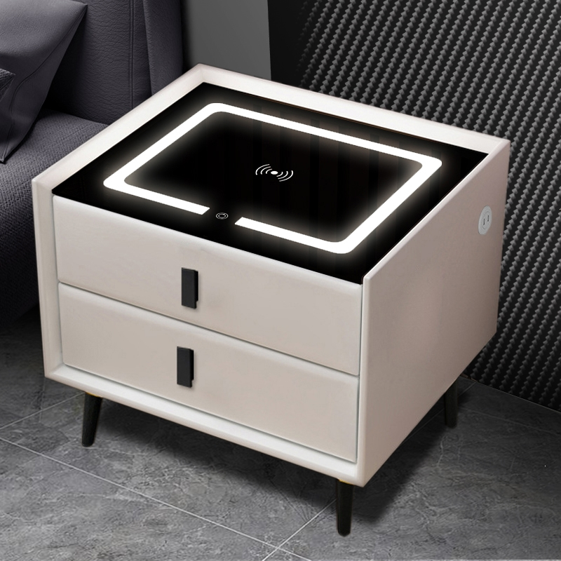 迪玛森智能床头柜简约现代实木收纳多功能无线充电指纹锁网红轻奢