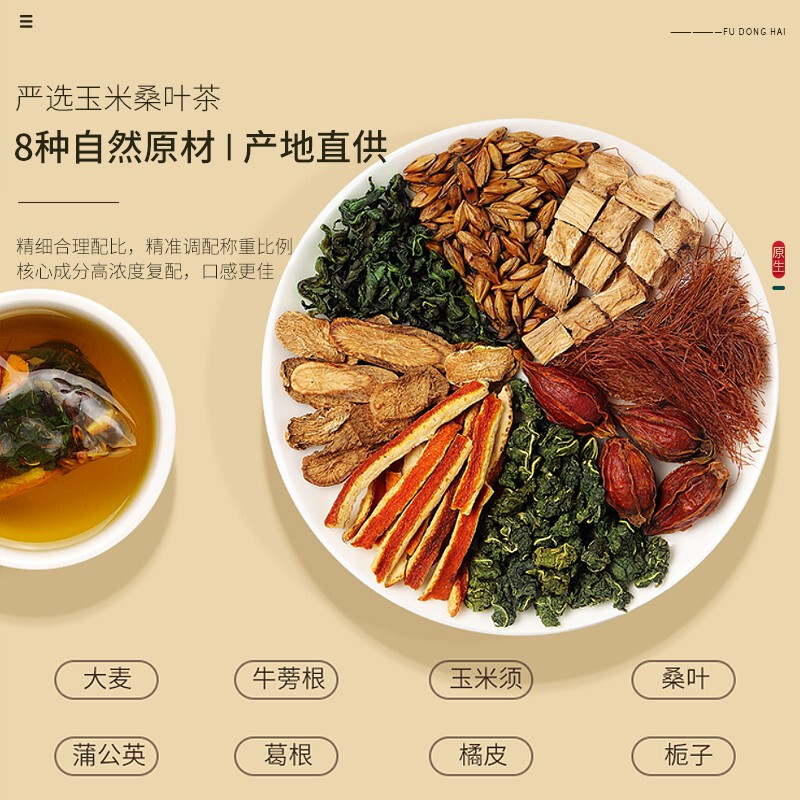 福东海玉米须茶桑叶茶蒲公英大麦栀子葛根牛蒡根泡水熬夜养生茶包高清大图