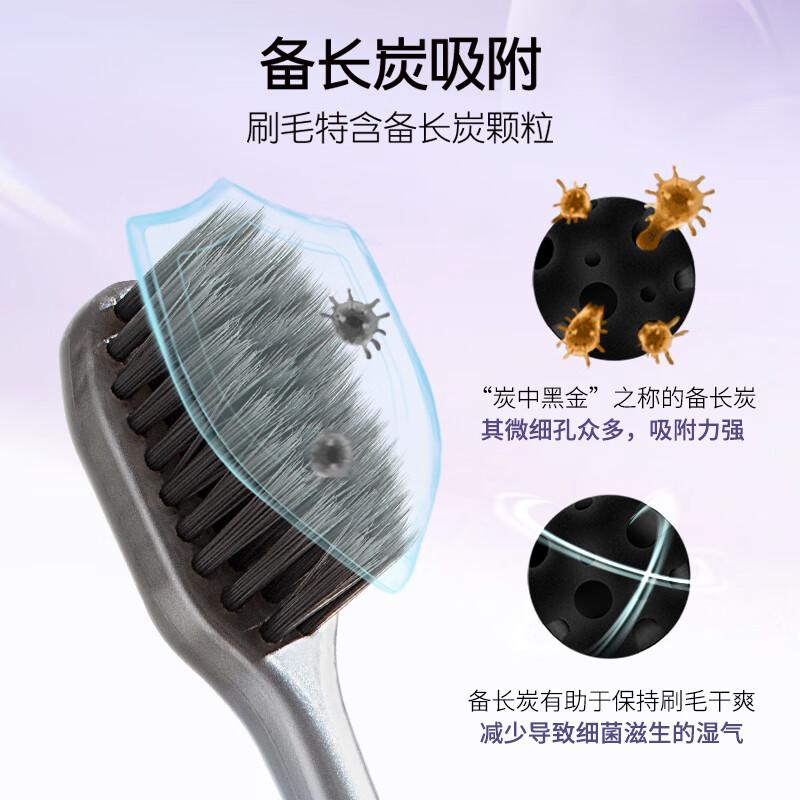 舒客备长炭软毛牙刷2支装去异味清新口气炭丝吸附成人小刷头高清大图