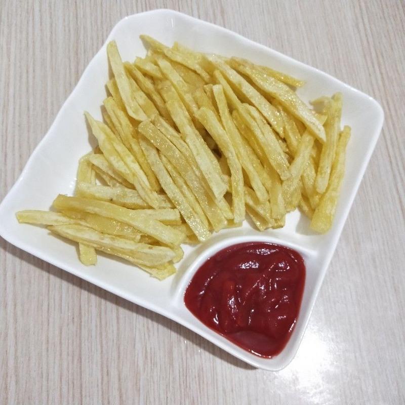 陶瓷薯条碟虾盘菜盘创意饺子盘带醋碟家用调料分格碟子吃饺子特色 6英寸薯条碟