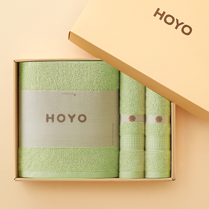 HOYO毛浴套装亲肤质感面料臻品长绒棉礼盒3件套草绿3510高清大图