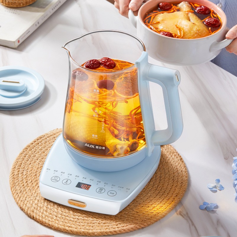 奥克斯(aux)煮茶器 多功能玻璃养生壶 黑茶蒸茶器电茶壶 电热花茶壶