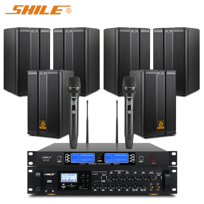 狮乐(SHILE)会议室音响组合套装 AV8820+BX-503(黑)三对+SH28一拖二高清大图
