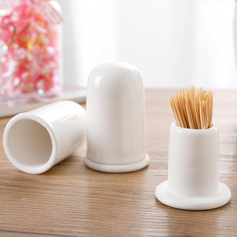 平头牙签筒2个牙签筒陶瓷纯白创意时尚牙签桶牙签盒牙签瓶牙签罐