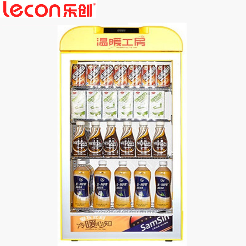 lecon/乐创 饮料加热柜 保温柜展示柜 超市热饮柜 商用便利店陈列柜 牛奶咖啡奶茶 108L柠檬黄触屏款