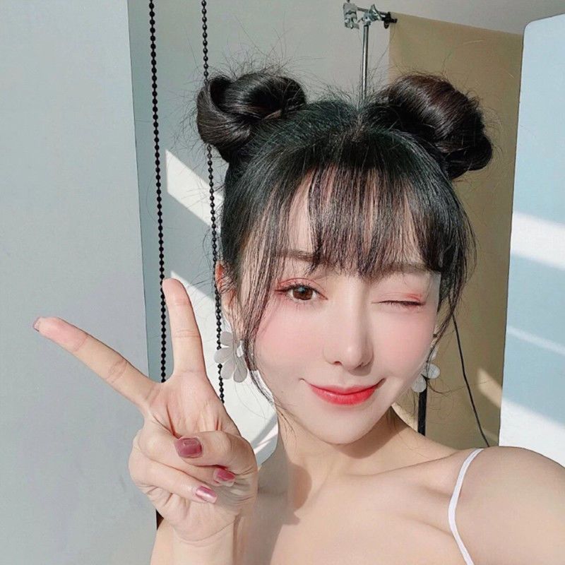 双丸子头卷发圈假发女花苞头盘发器减龄蓬松自然皮筋抓夹假发包 自然黑 单个装[皮筋款]