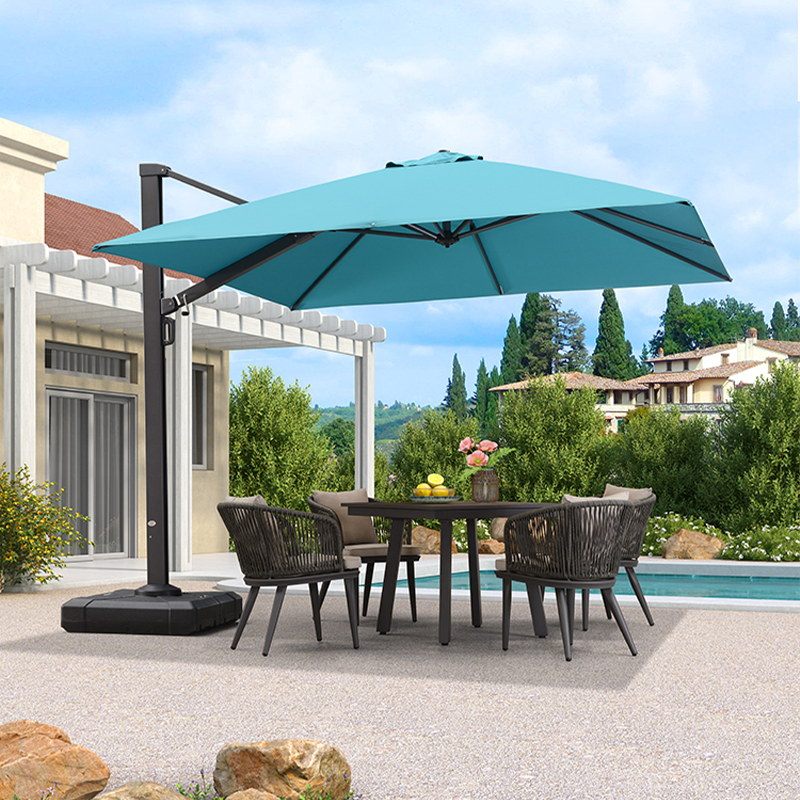 紫叶户外遮阳伞庭院伞户外伞花园伞太阳伞室外别墅露台院子罗马伞 3米方湖蓝色【配370斤水箱底座】