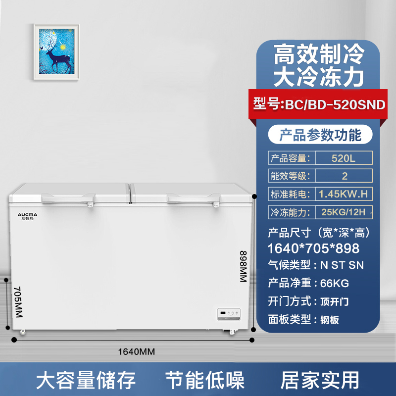 澳柯玛(AUCMA)商用低温大冰柜卧式速冻冷柜大容量冷冻柜BC/BD-520SND 皓月白