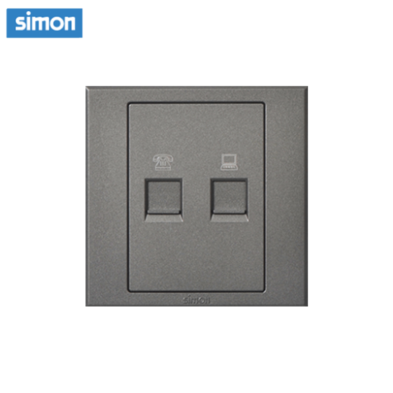 西蒙(simon) E3 插座开关插板86型开关插座面板 电脑加电话插座 电话+电脑 荧光灰