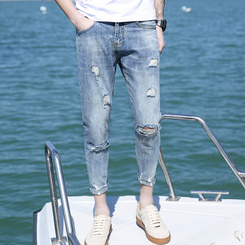 珂卡慕kekamu小魔怪g5g6乞丐裤男大洞大破洞九分牛仔裤土夏季乞丐宽松