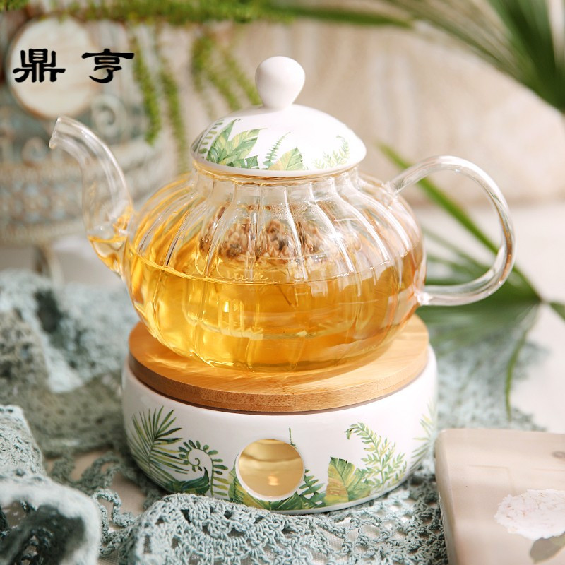 鼎亨花茶杯套装 煮水果茶玻璃壶花茶壶套装 蜡烛加热茶壶 花茶茶