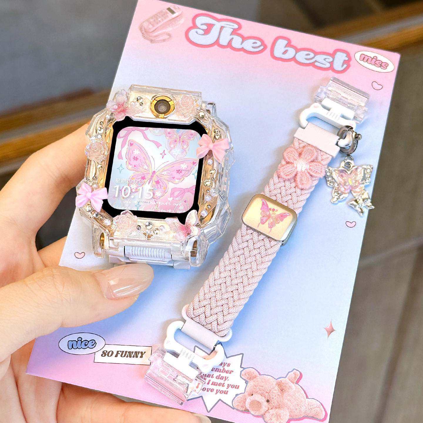 【夏日山茶花】适用于米兔电话手表带c7a/7x/7a磁吸编织6c/5c/4c保护壳4x/6x防摔套儿童透气秋冬3139g 粉砂 7A