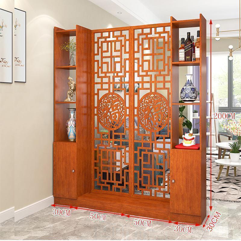 森美人入户屏风客厅新中式双面镂空隔断柜装饰置物架进玄关柜简约现代 复古祥云福带门款高200*宽160cm30+50+50+30