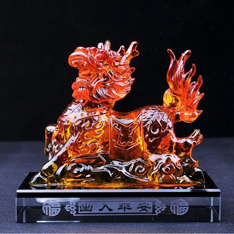 高档琉璃麒麟汽车香水座创意车载车用保平安汽车摆件车内用品饰品
