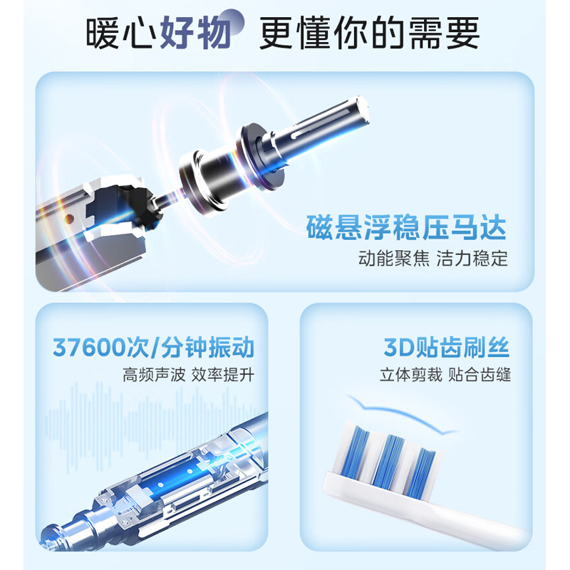 美的Midea 电动牙刷成人软毛声波全自动防水感应式 极地白MC-AJ0101高清大图