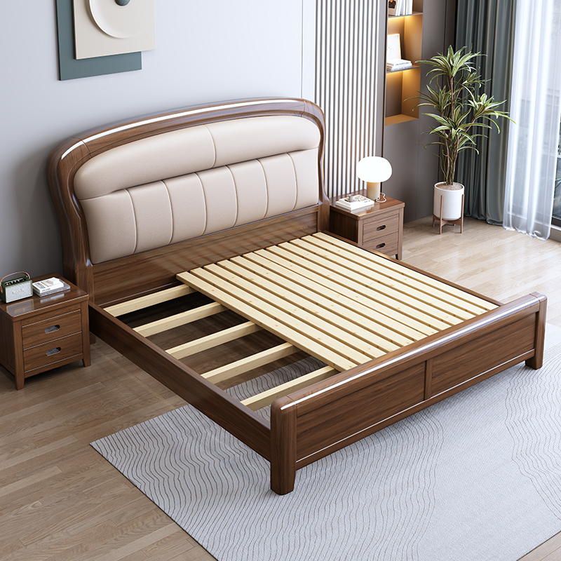 景山百岁 胡桃木色金丝檀木实木床 家用床双人床简约现代高清大图