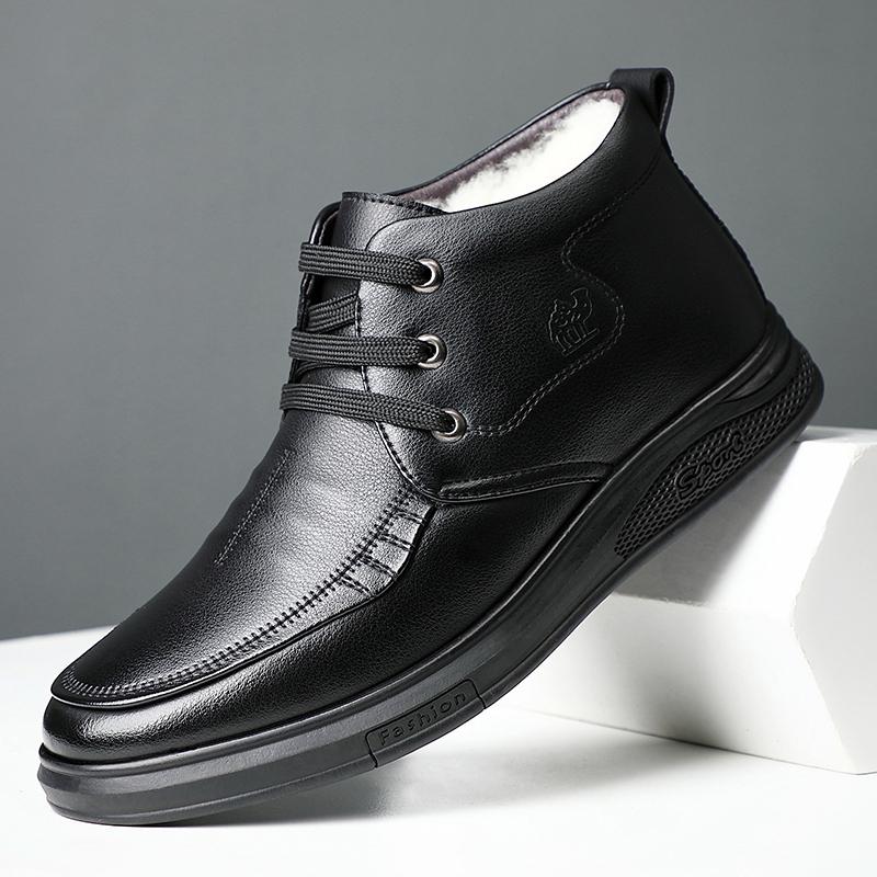 2021新款棉鞋男冬季真皮羊毛加绒保暖加厚商务休闲男士防滑棉皮鞋男