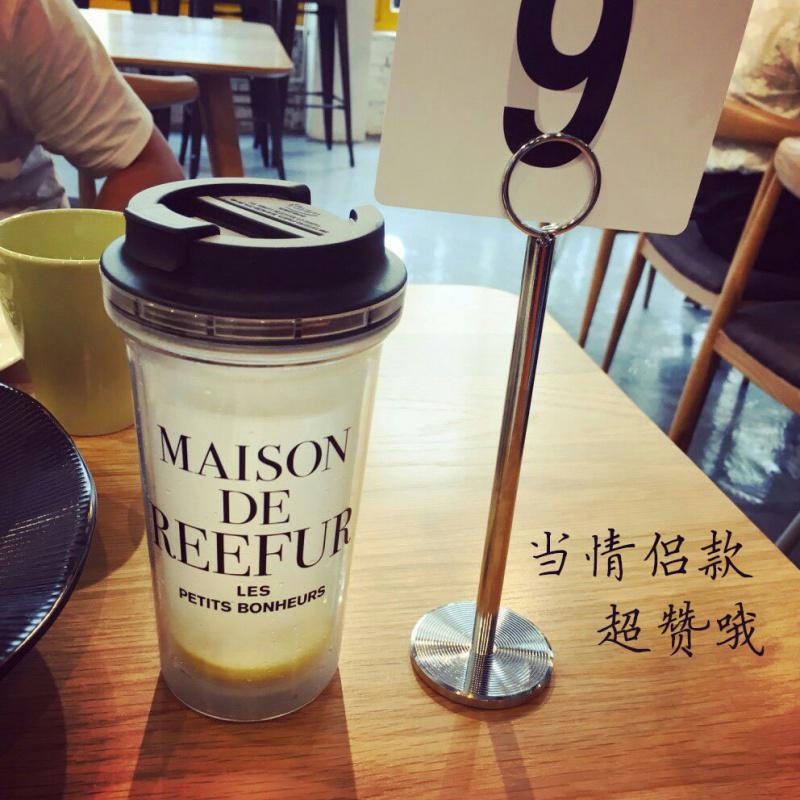 家柏饰(CORATED)梨花杯学生塑料杯子创意潮流韩版随手水杯原宿女咖啡 黑色400ML+杯刷高清大图