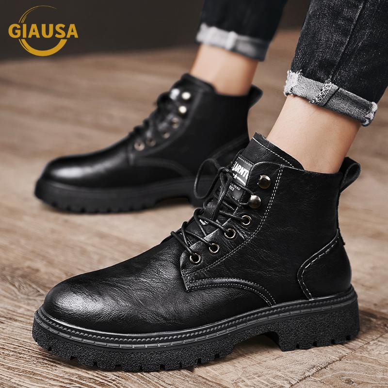 giausa轻奢品牌马丁靴男鞋2021秋冬新款时尚潮鞋男士运动高帮休闲鞋男