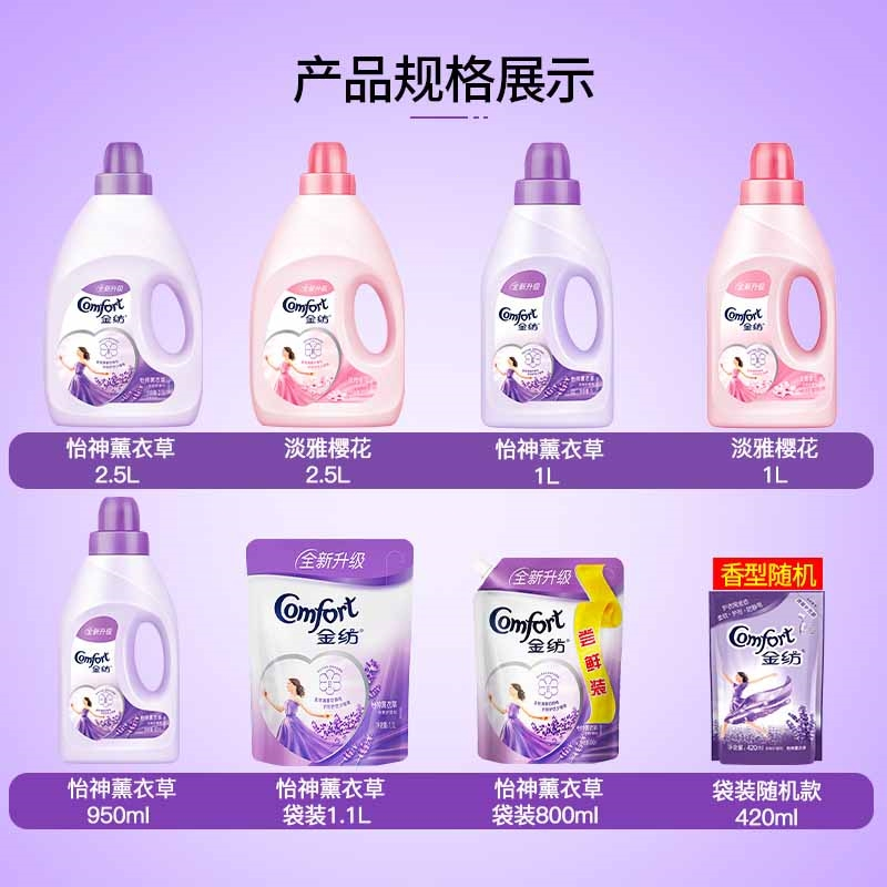 金纺柔顺剂留香除护理剂衣物精纺液补充袋装薰衣洗衣液